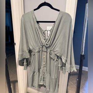 MARBLE Green Flutter Sleeve Ruched Blouse